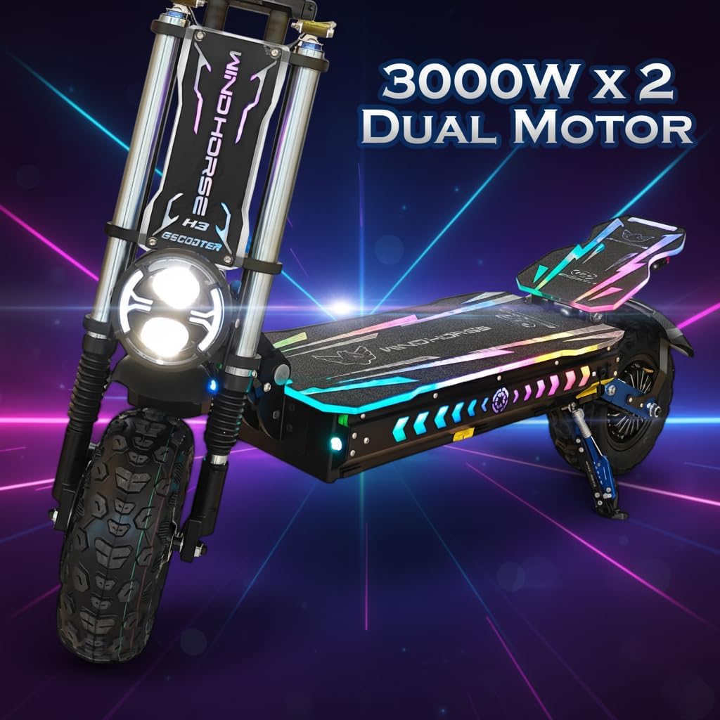 Wind Horse 3000W Dual-Motor Electric Scooter – 120 km Range, 85 km/h Top Speed – H3 Model